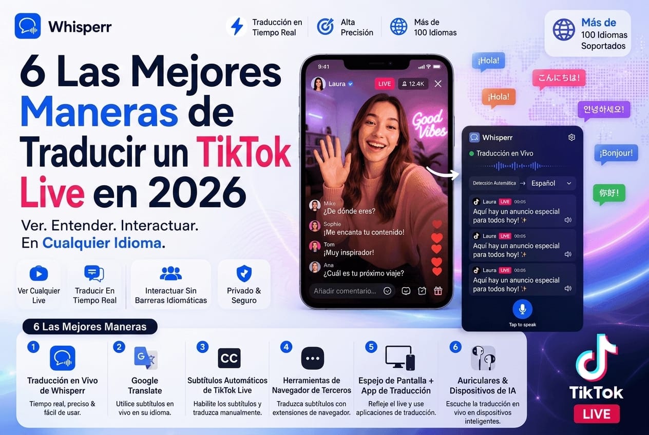 6 Mejores Formas de Traducir un TikTok Live en 2026 (Teléfono y Escritorio)