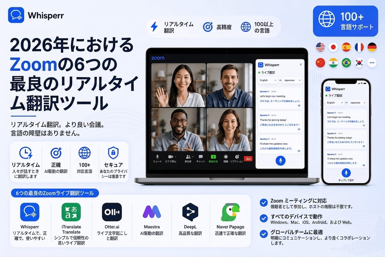 【2026年版】Zoom会議をリアルタイム翻訳する6つの方法（主催者権限がなくても使える）