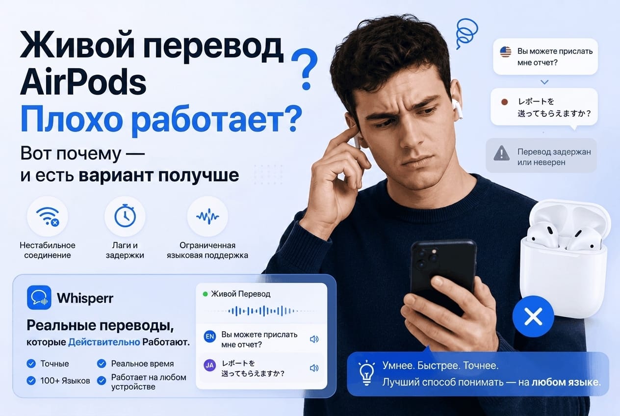 Живой перевод в AirPods не работает на русском: почему и что делать вместо этого