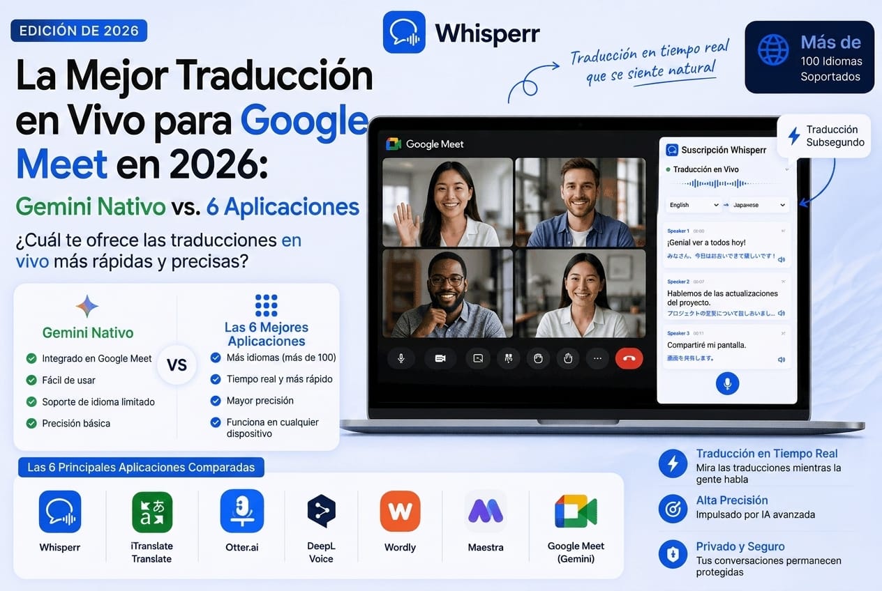 Las mejores traducciones en vivo para Google Meet en 2026: Gemini nativo vs 6 aplicaciones