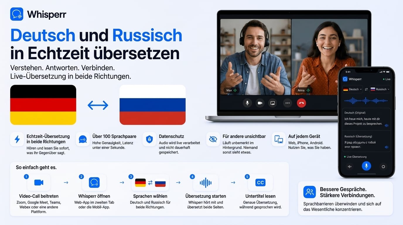 Deutsch Russisch übersetzen in Echtzeit mit Mikrofon und Ton