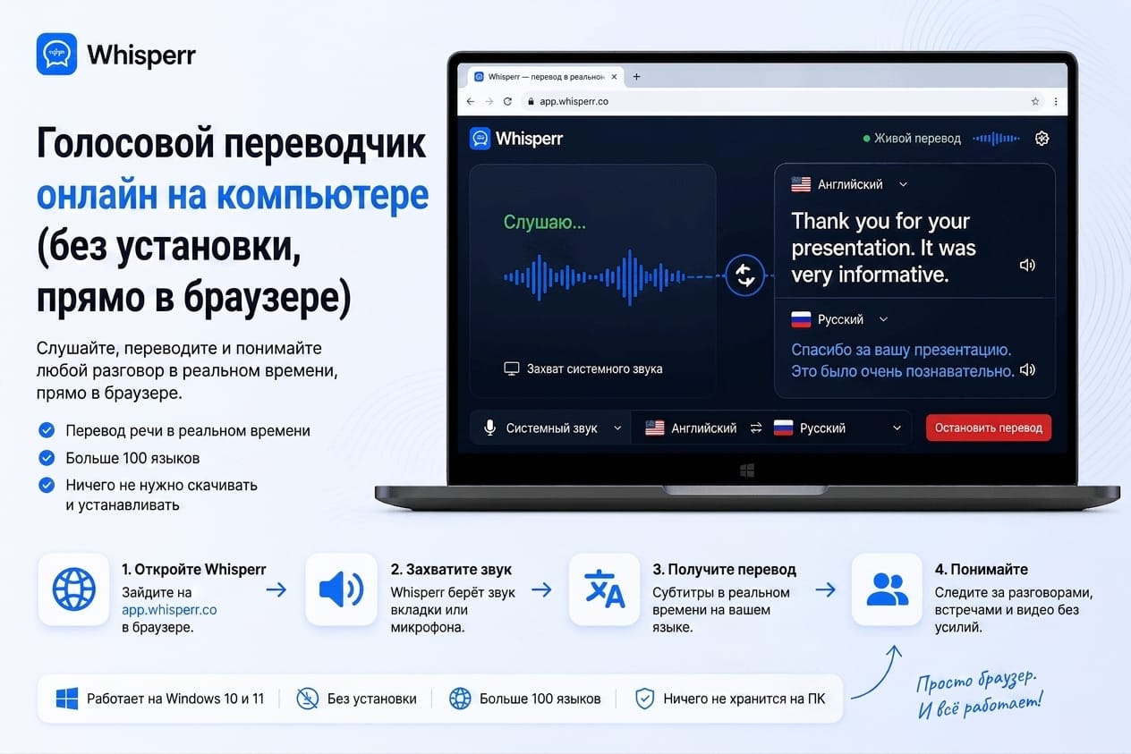 Голосовой переводчик онлайн на компьютере без установки