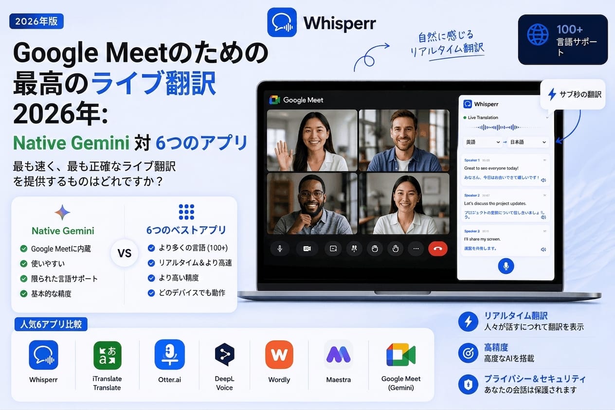 Google Meet のリアルタイム翻訳 2026年版 標準機能と6つのアプリを比較