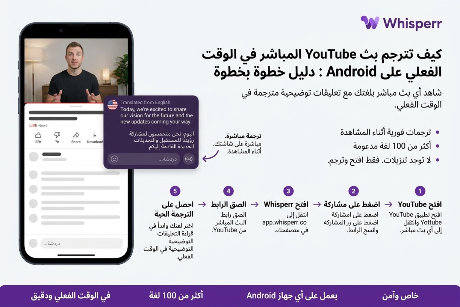 كيف تترجم بثًا مباشرًا على يوتيوب فوريًا على أندرويد: دليل خطوة بخطوة