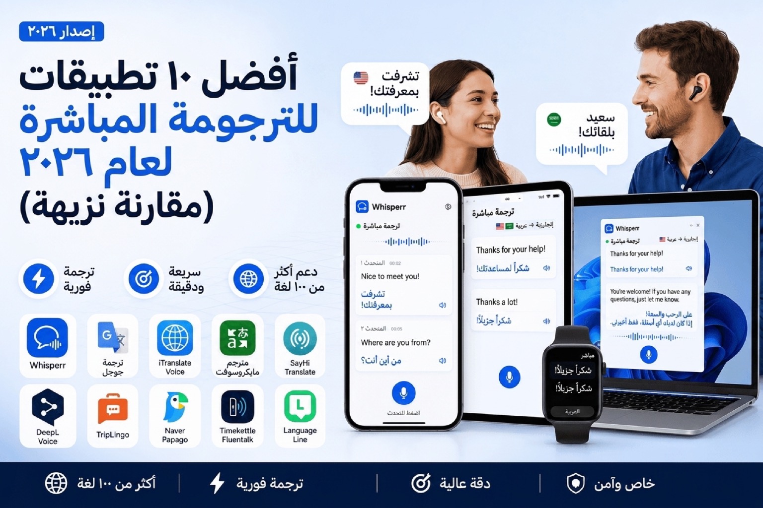 أفضل 10 تطبيقات للترجمة الصوتية المباشرة في 2026 (مقارنة صادقة)