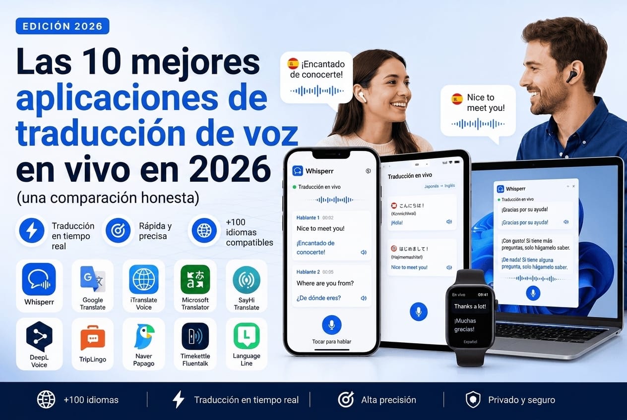 Las 10 mejores aplicaciones de traducción de voz en tiempo real en 2026 (una comparación honesta)