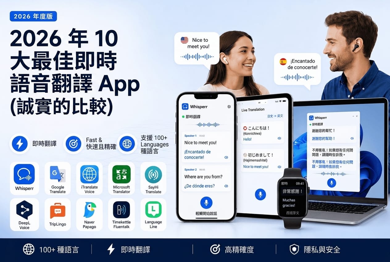 2026 即時語音翻譯 App 推薦 10 款完整比較