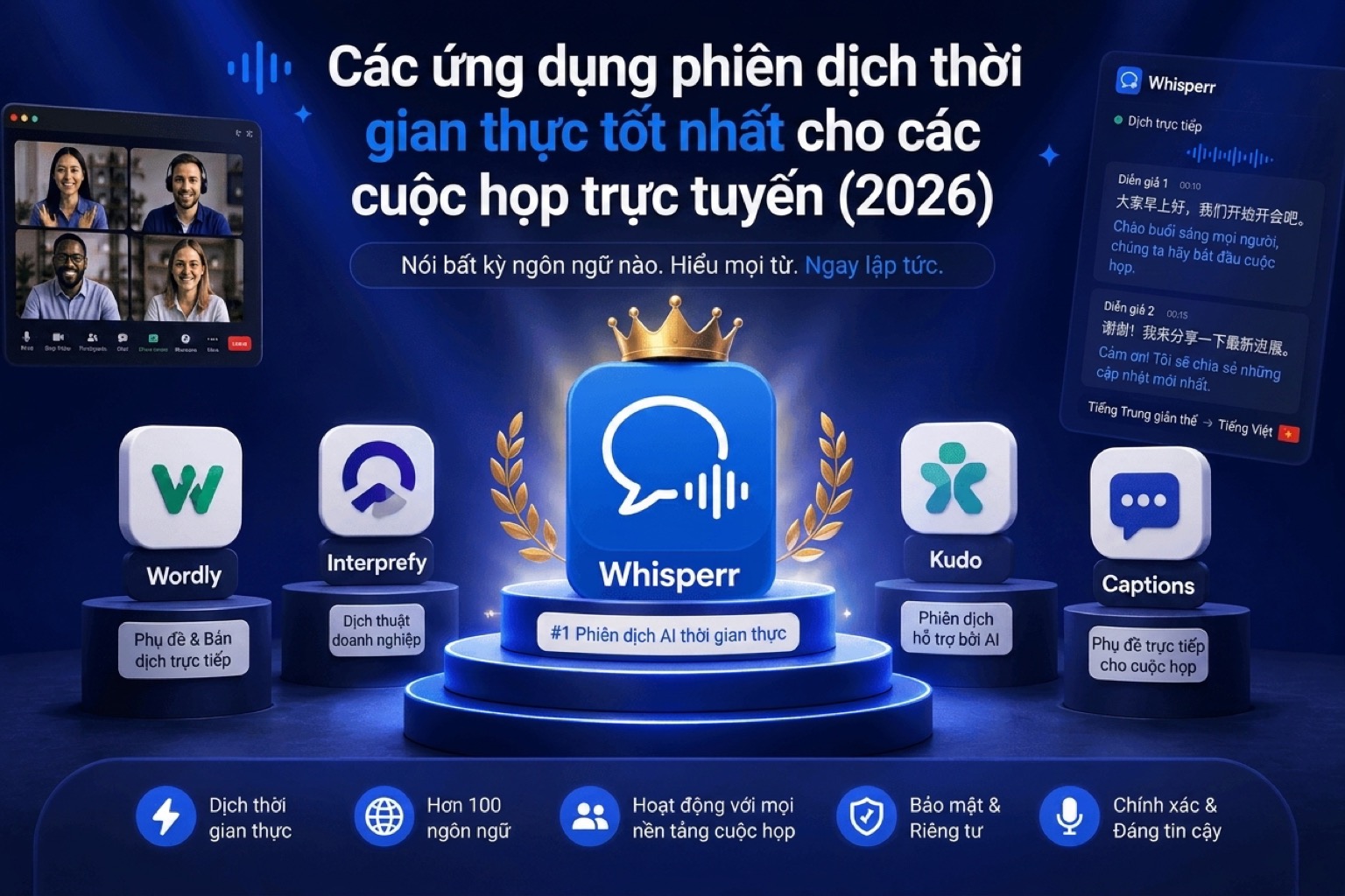 Những ứng dụng dịch thời gian thực tốt nhất cho họp trực tuyến (2026)