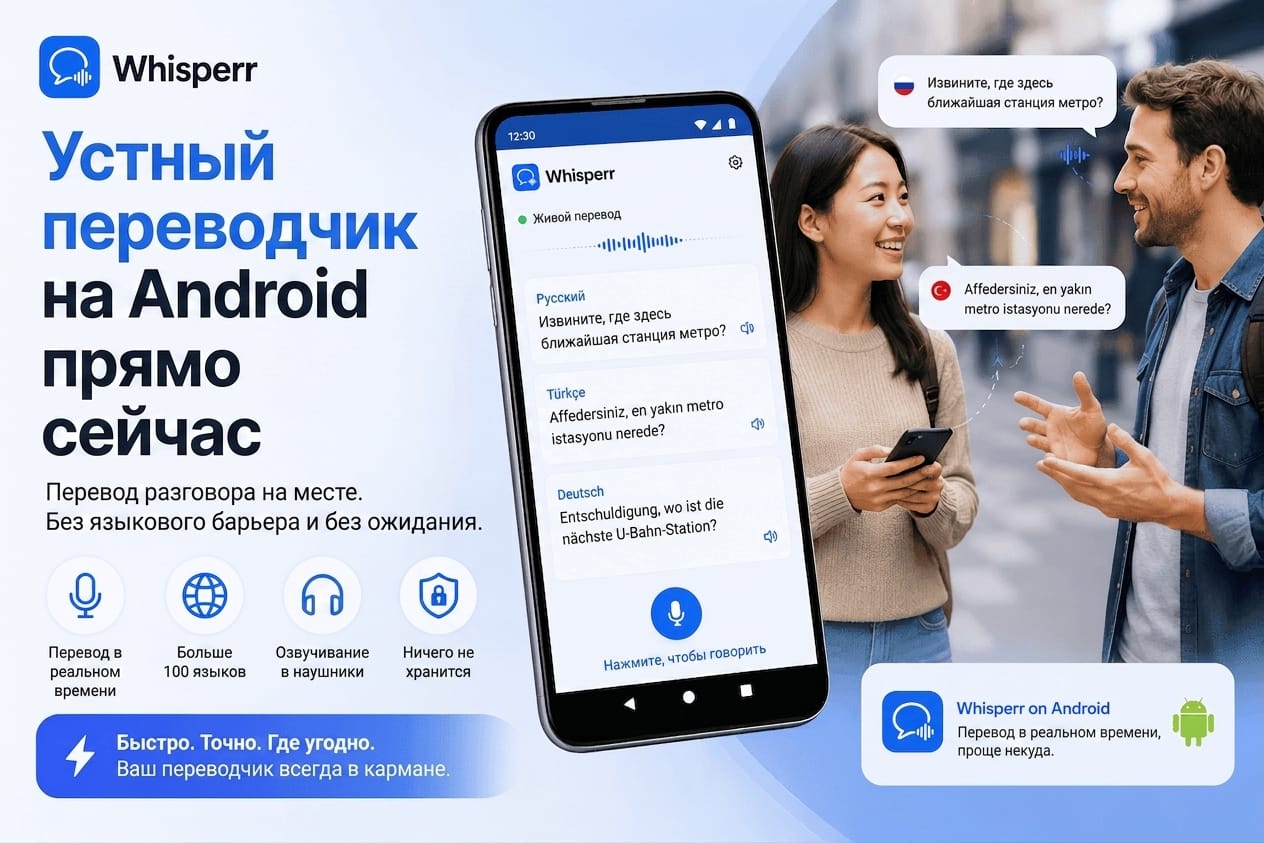 Устный переводчик на Android без записи и оплаты по минутам