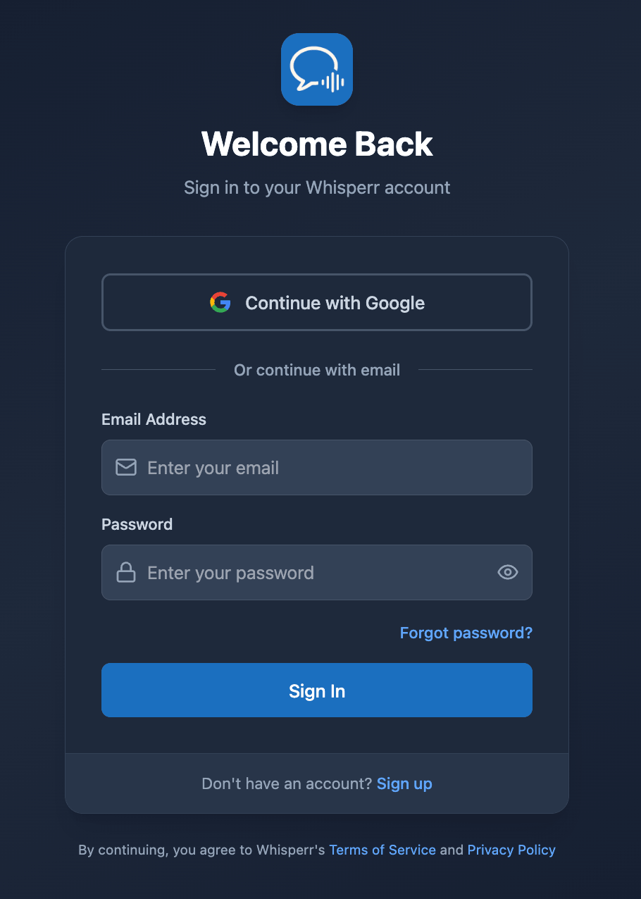 Whisperr webapp signup.png