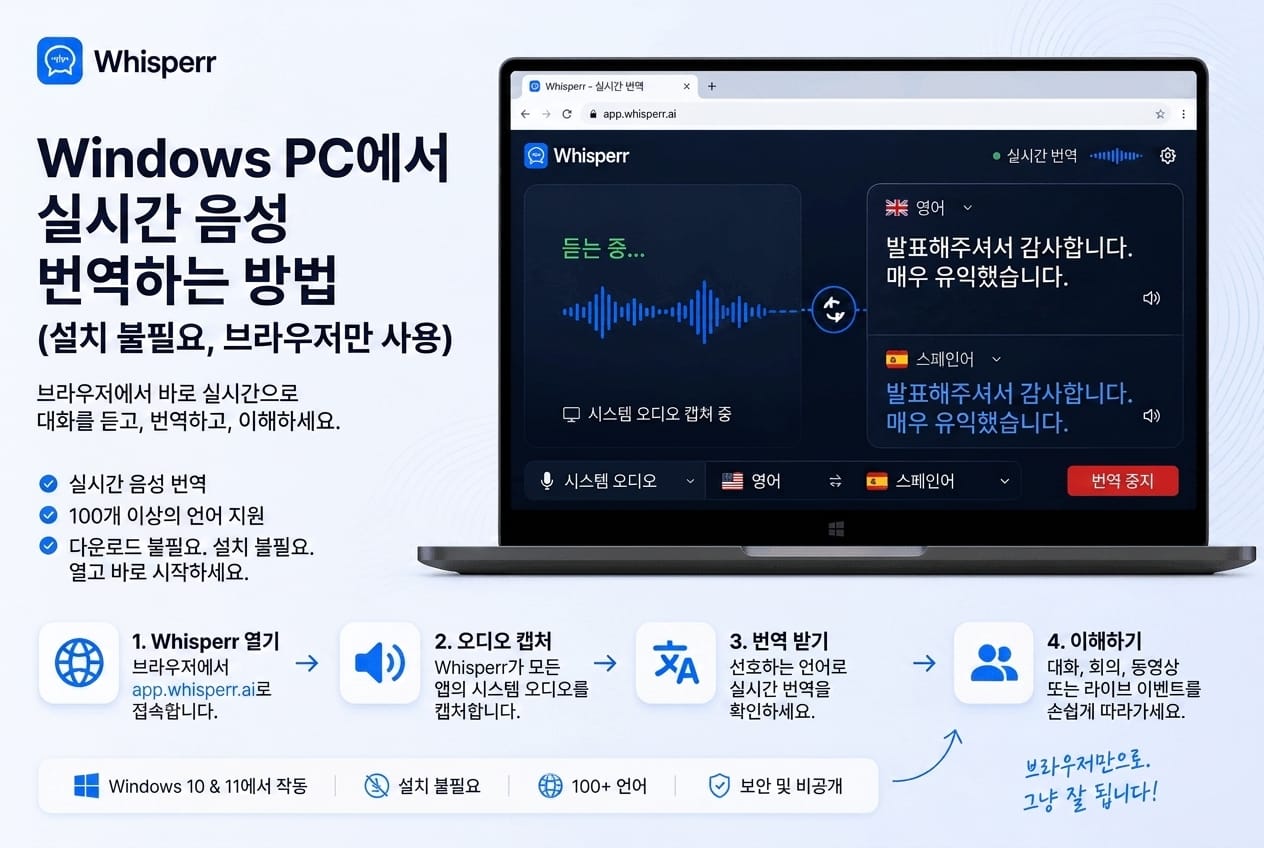윈도우 PC 실시간 음성 번역 프로그램 없이 하는 법
