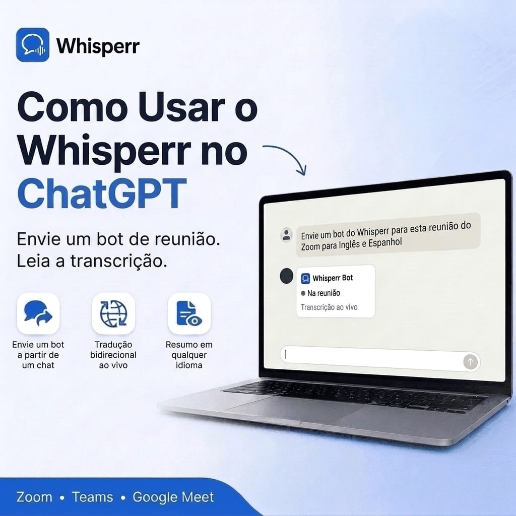 Como usar o Whisperr no ChatGPT: envie um bot de reunião e leia transcrições