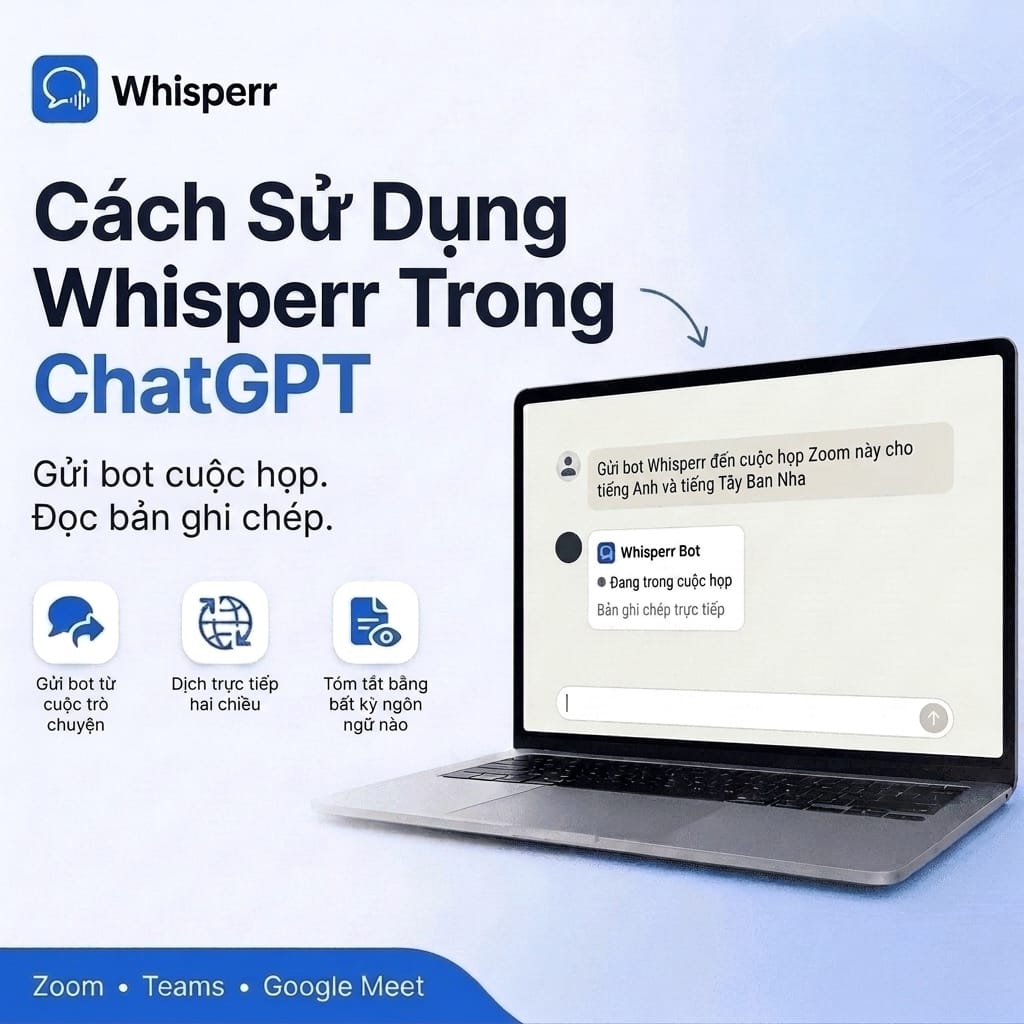 Cách dùng Whisperr trong ChatGPT: Gửi bot họp và đọc bản ghi cuộc họp