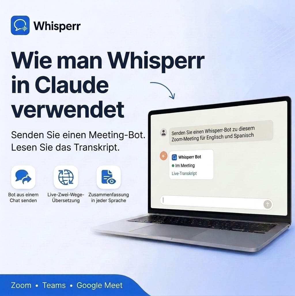 Whisperr in Claude nutzen: Meeting-Bot senden und Transkripte lesen