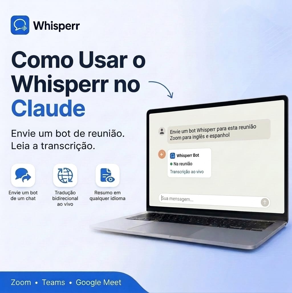 Como usar o Whisperr no Claude: enviar um bot de reunião e ler transcrições