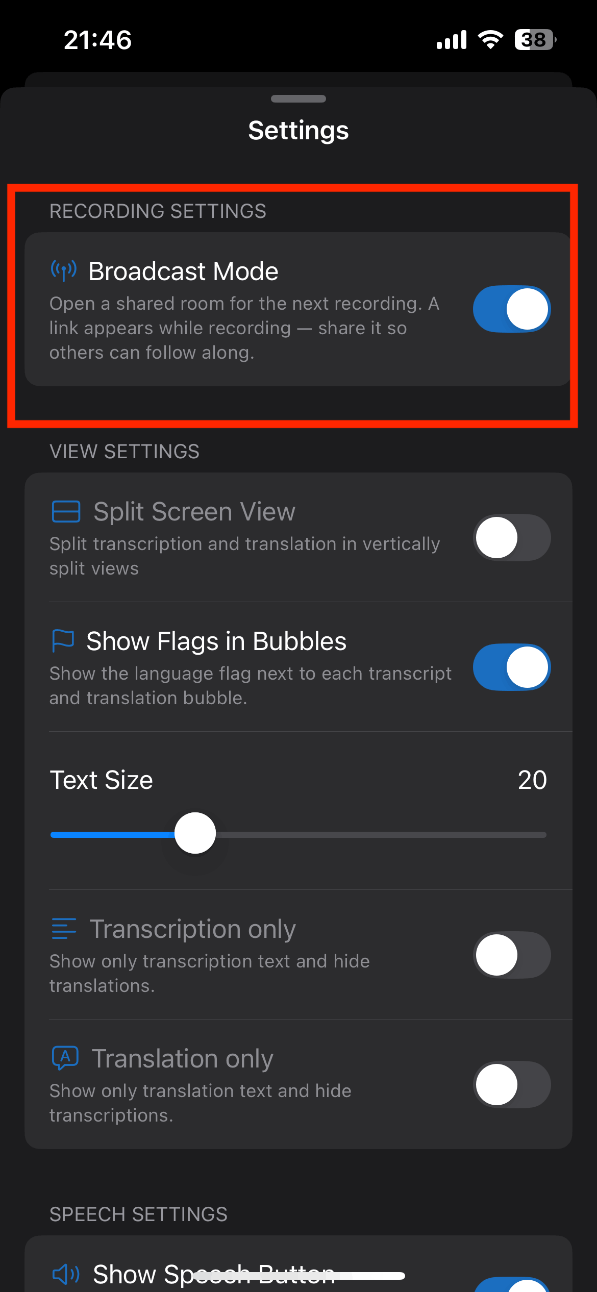 iphone broadcast mode enabled dark mode