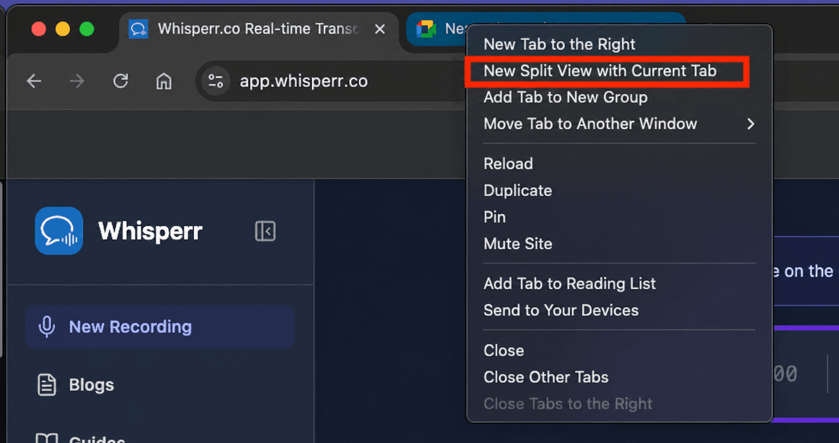 screen capture select split tab google meet web app.png