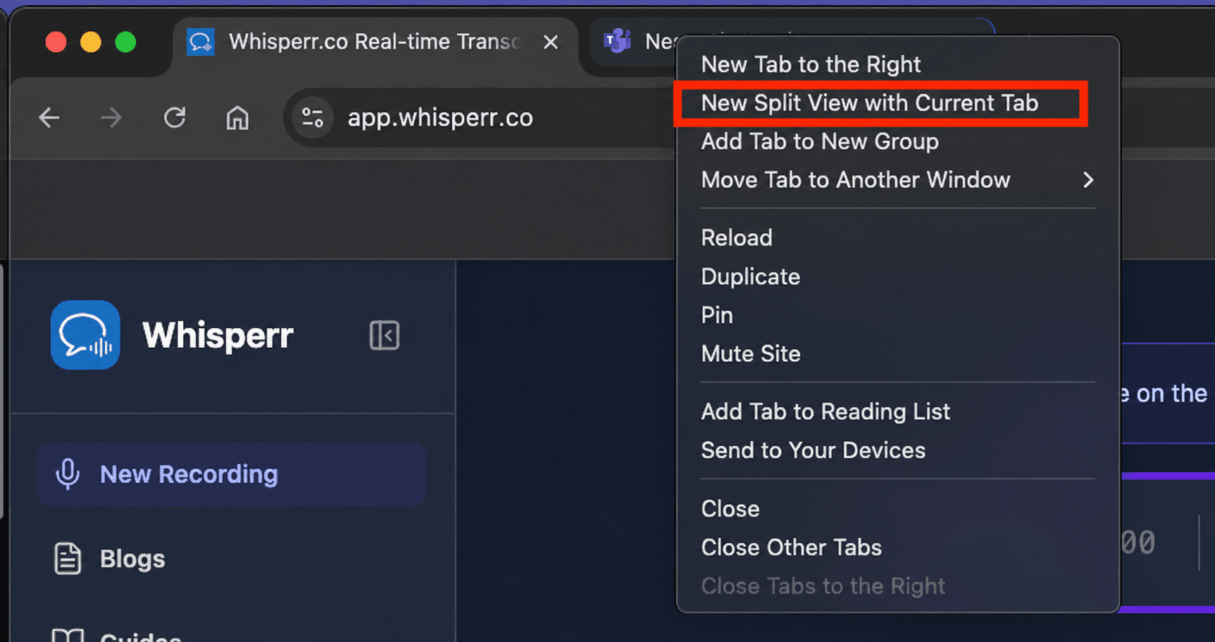 screen capture select split tab teams web app.png