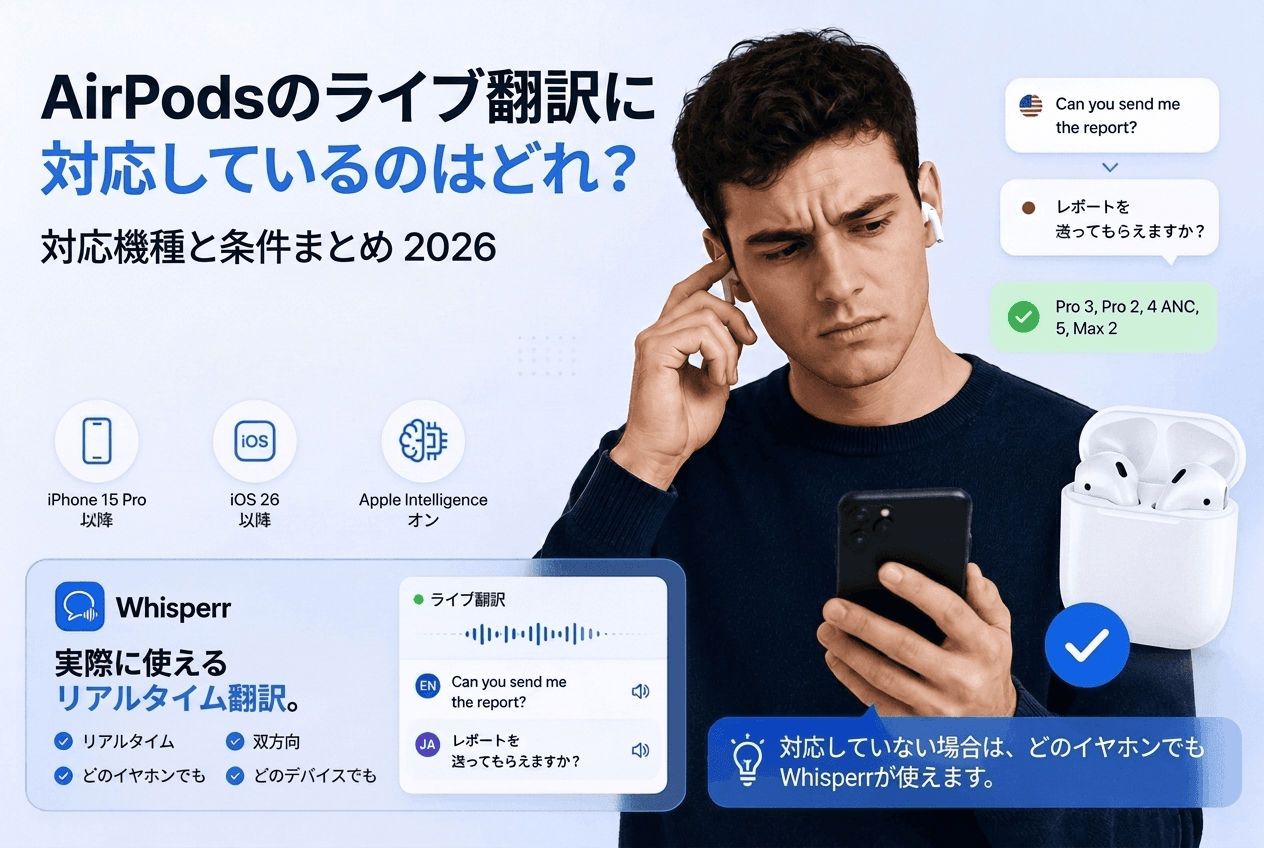 AirPodsのライブ翻訳に対応しているのはどれ?対応機種・対応言語・条件まとめ【2026年版】