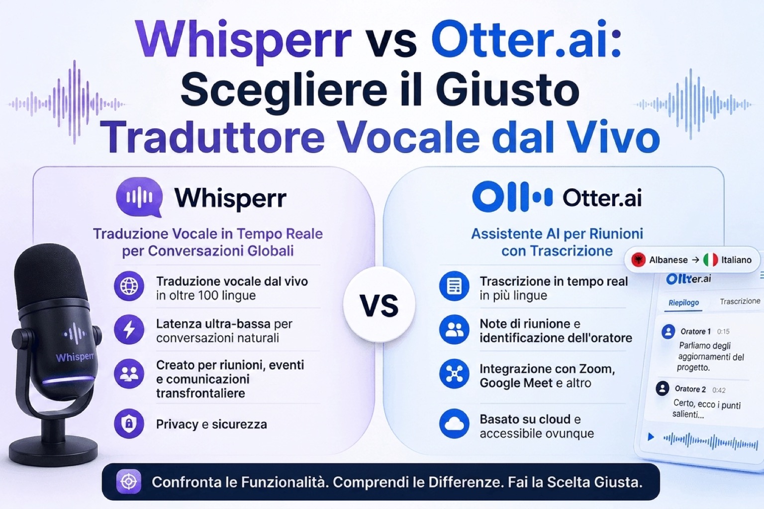 Whisperr vs Otter.ai: come scegliere il traduttore vocale in tempo reale giusto