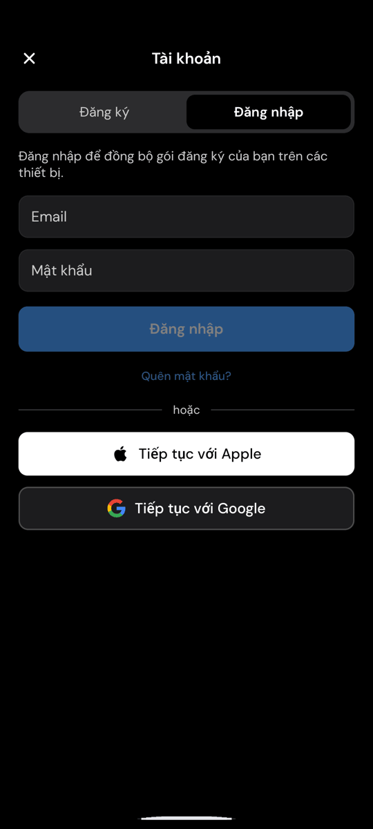 Màn hình Đăng nhập của Whisperr trên Android, với liên kết Quên mật khẩu? bên dưới nút Đăng nhập