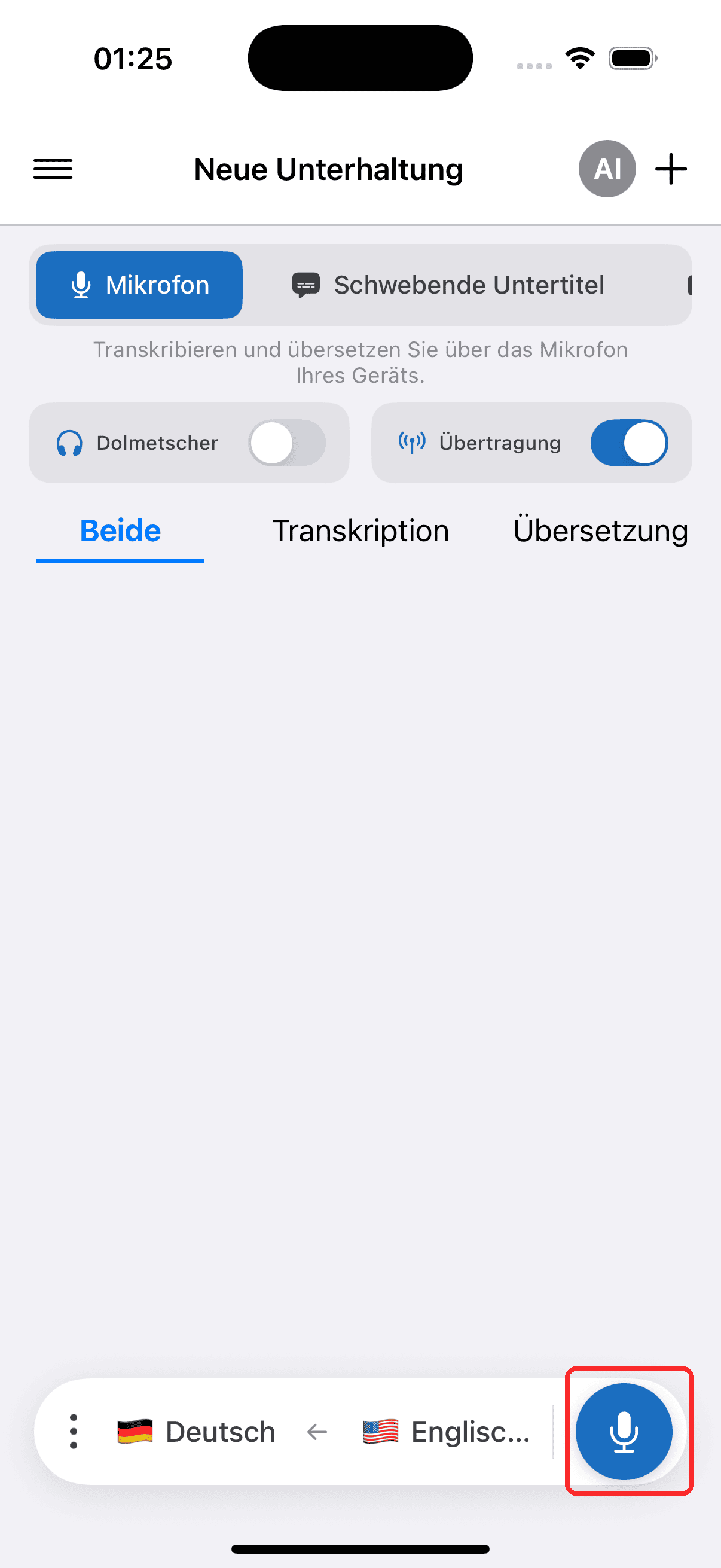 Tapping the record button to start on iPhone
