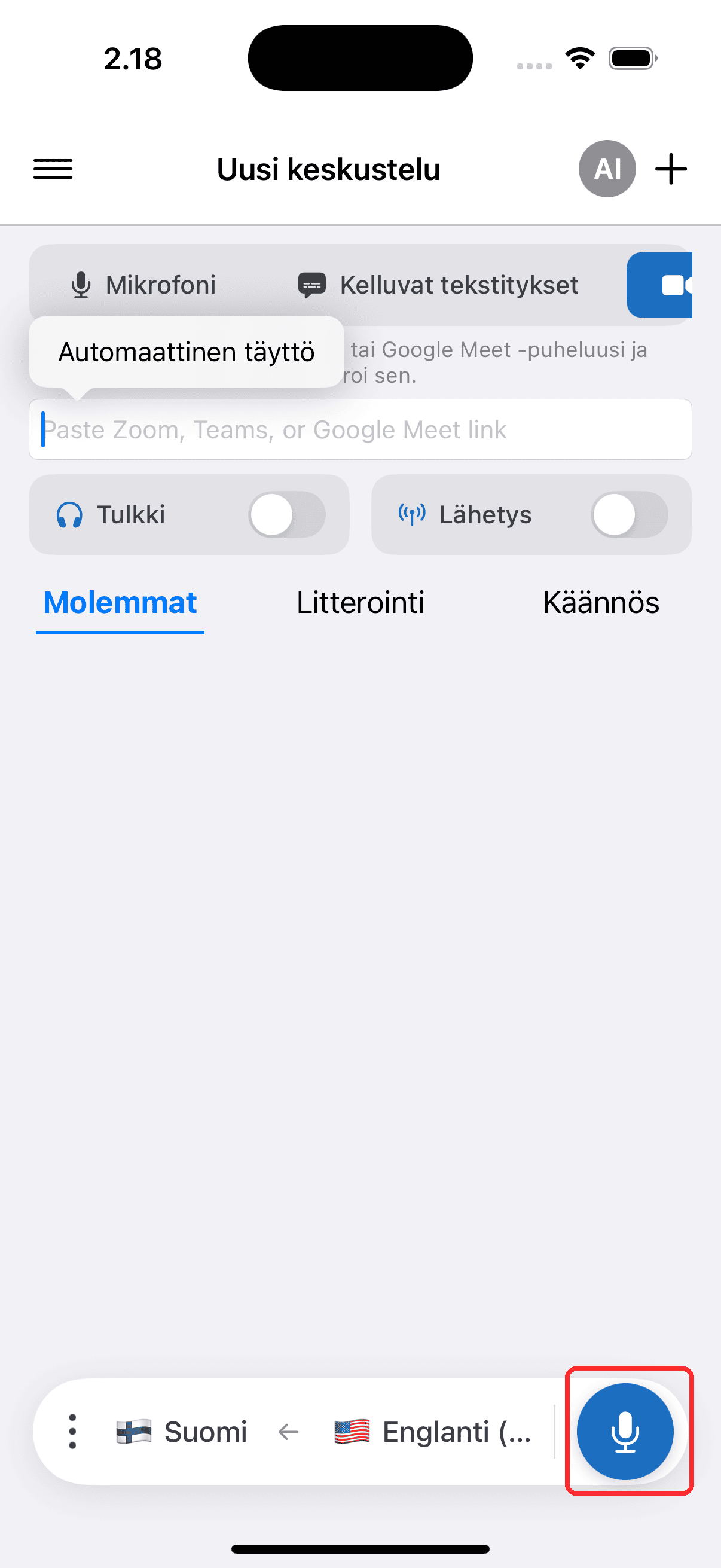 Tapping the record button to start on iPhone