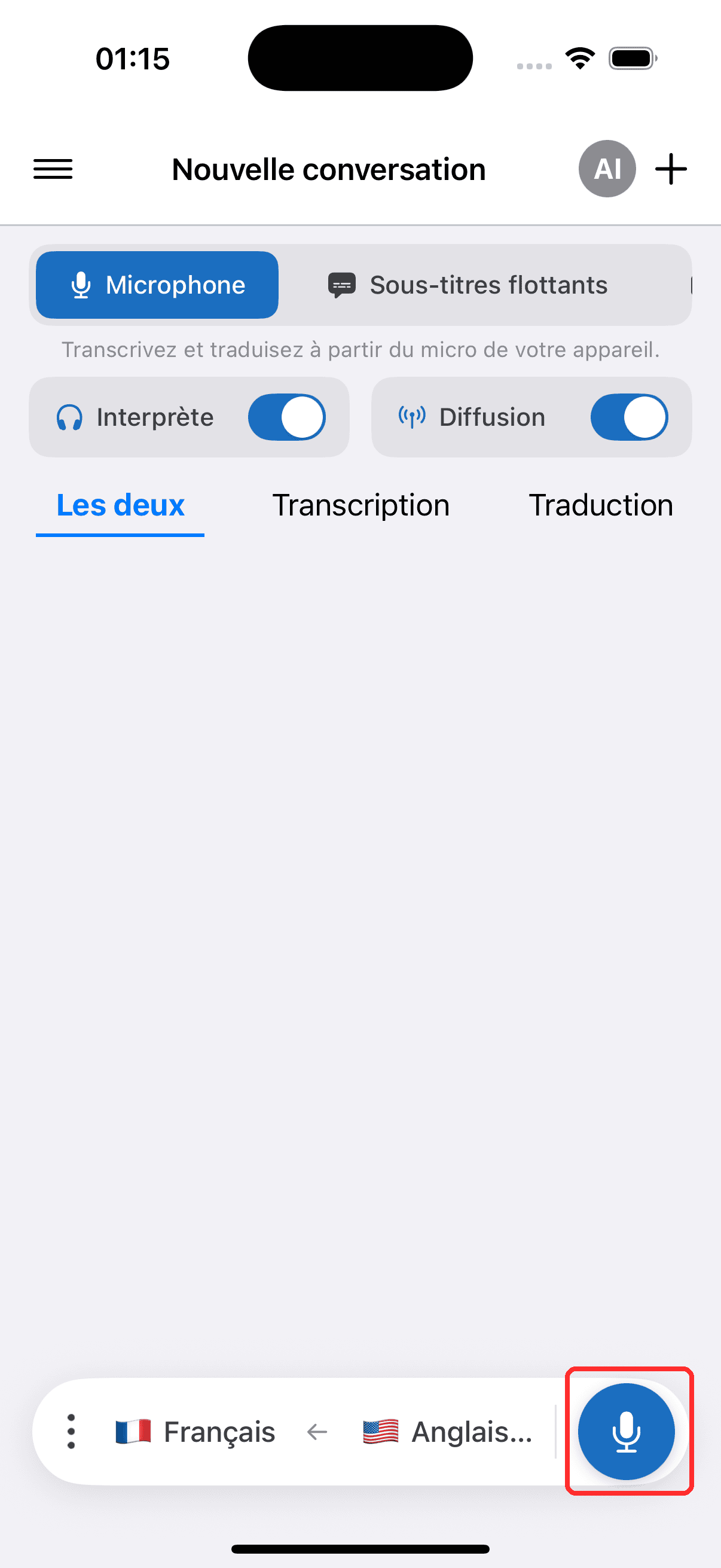 Tapping the record button to start on iPhone