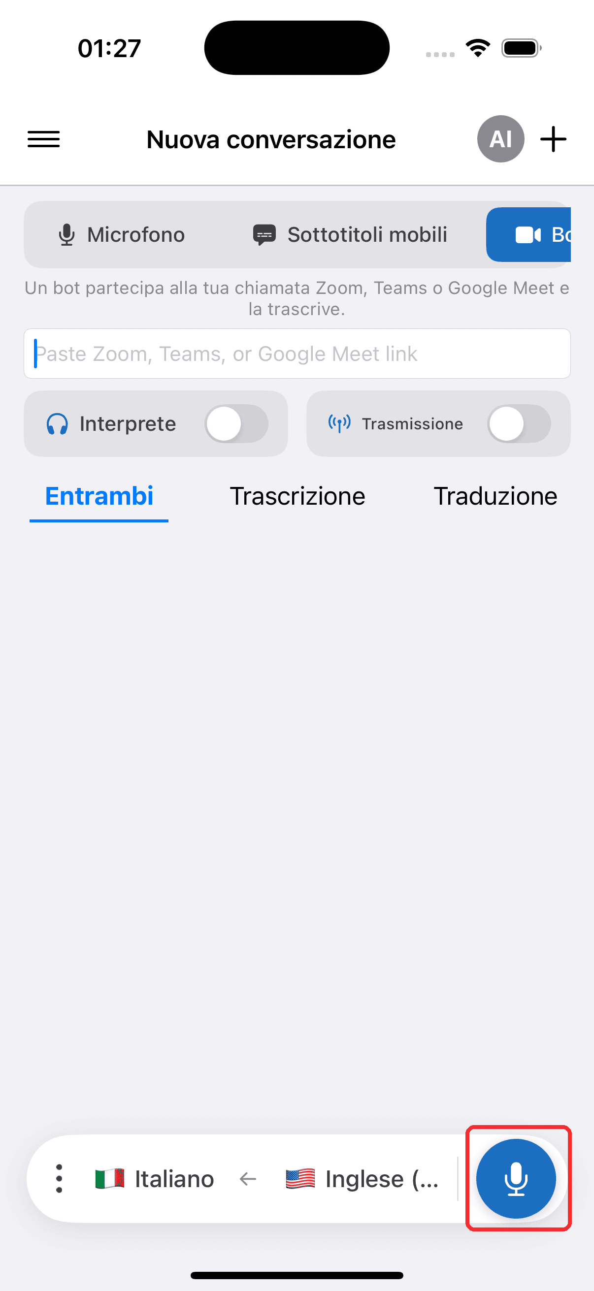 Tapping the record button to start on iPhone