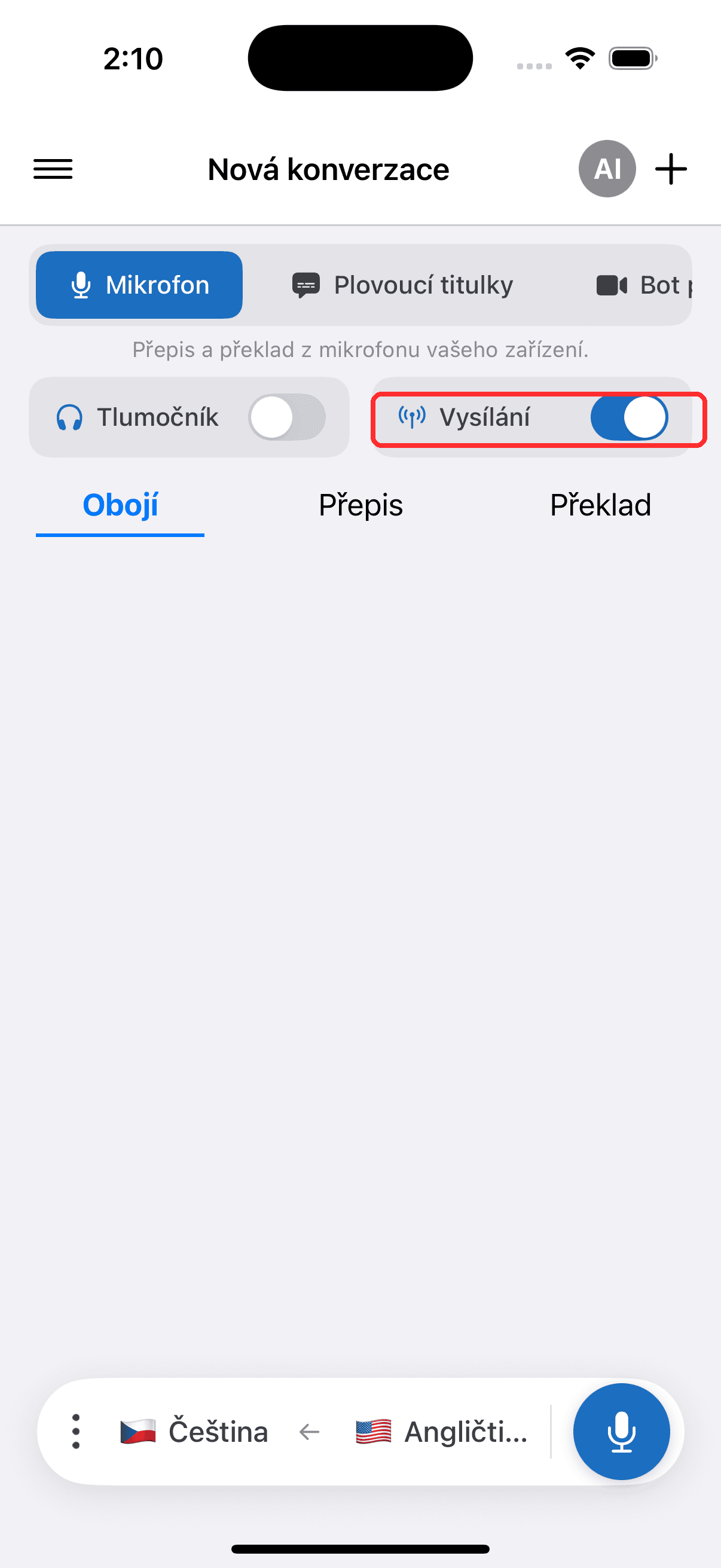 Turning on the Broadcast toggle on iPhone
