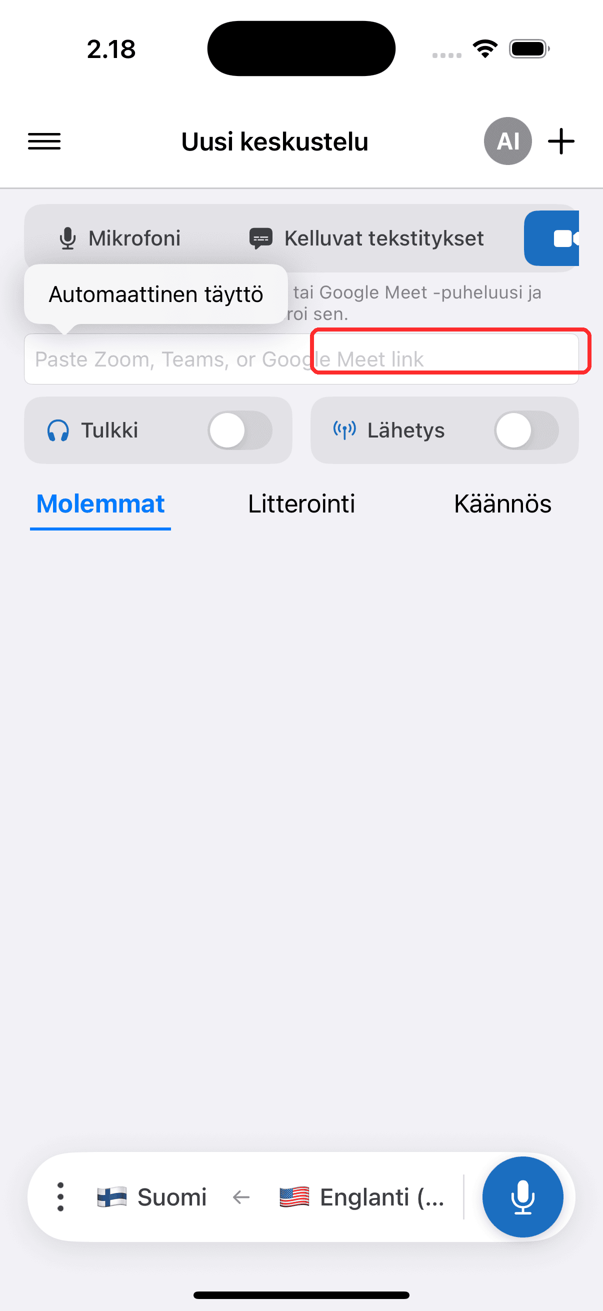 Turning on the Broadcast toggle on iPhone