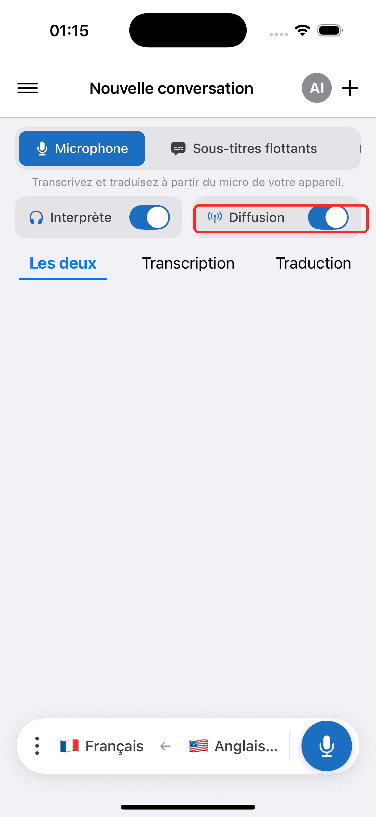 Turning on the Broadcast toggle on iPhone