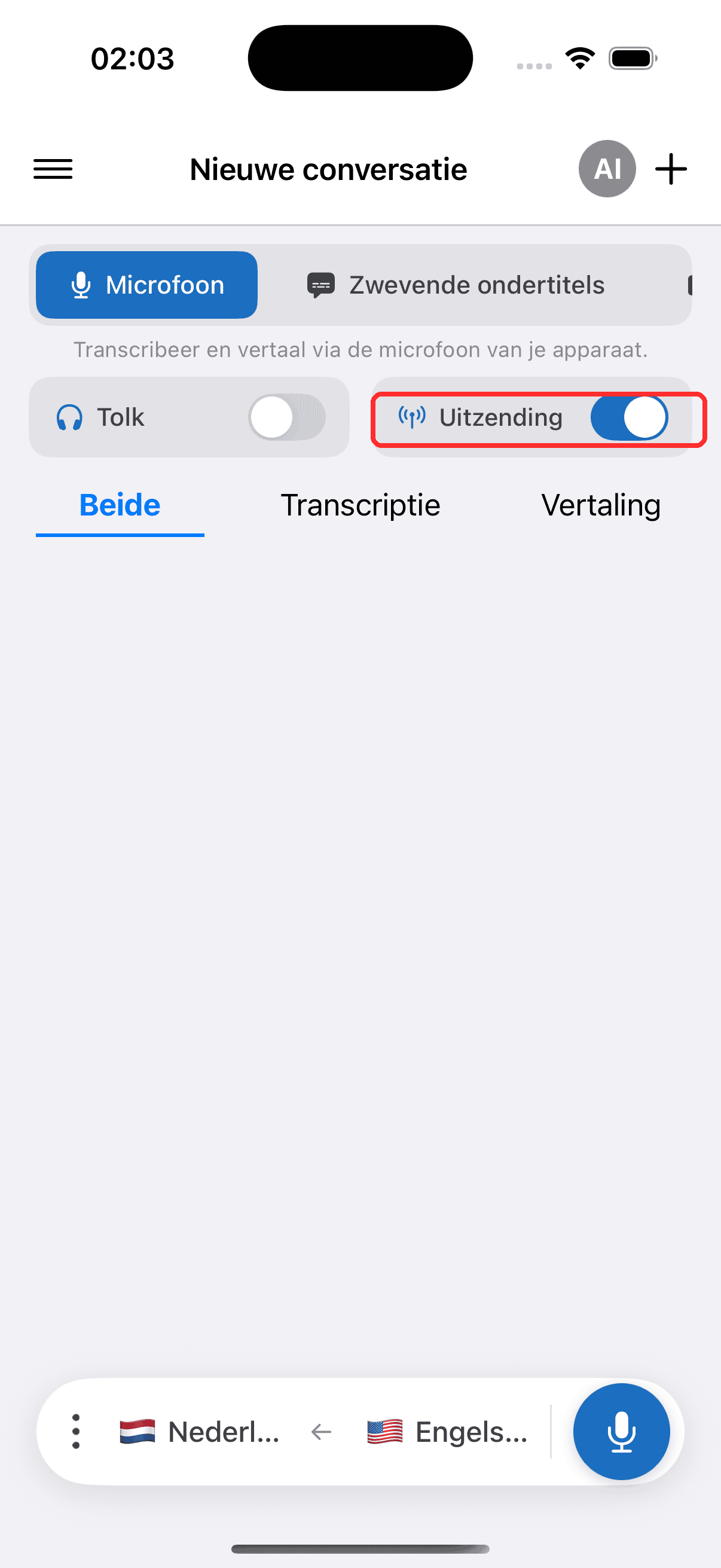 Turning on the Broadcast toggle on iPhone