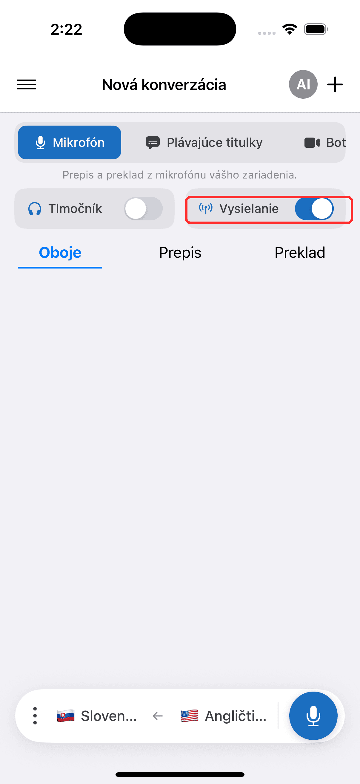 Turning on the Broadcast toggle on iPhone