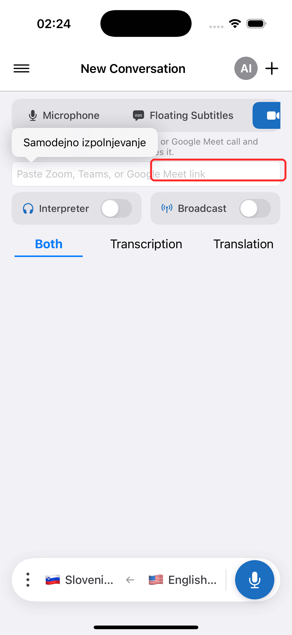 Turning on the Broadcast toggle on iPhone