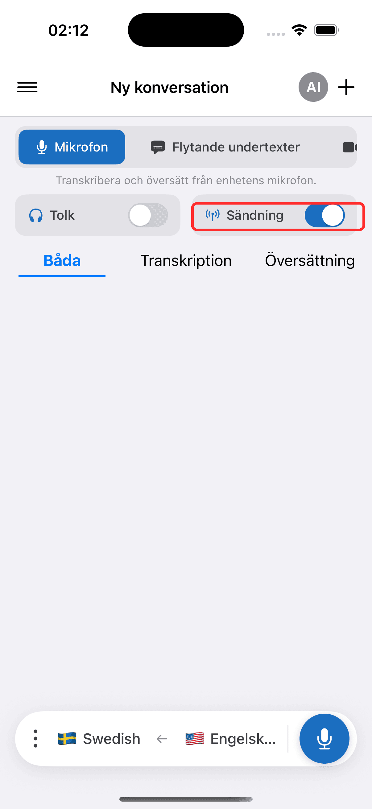 Turning on the Broadcast toggle on iPhone