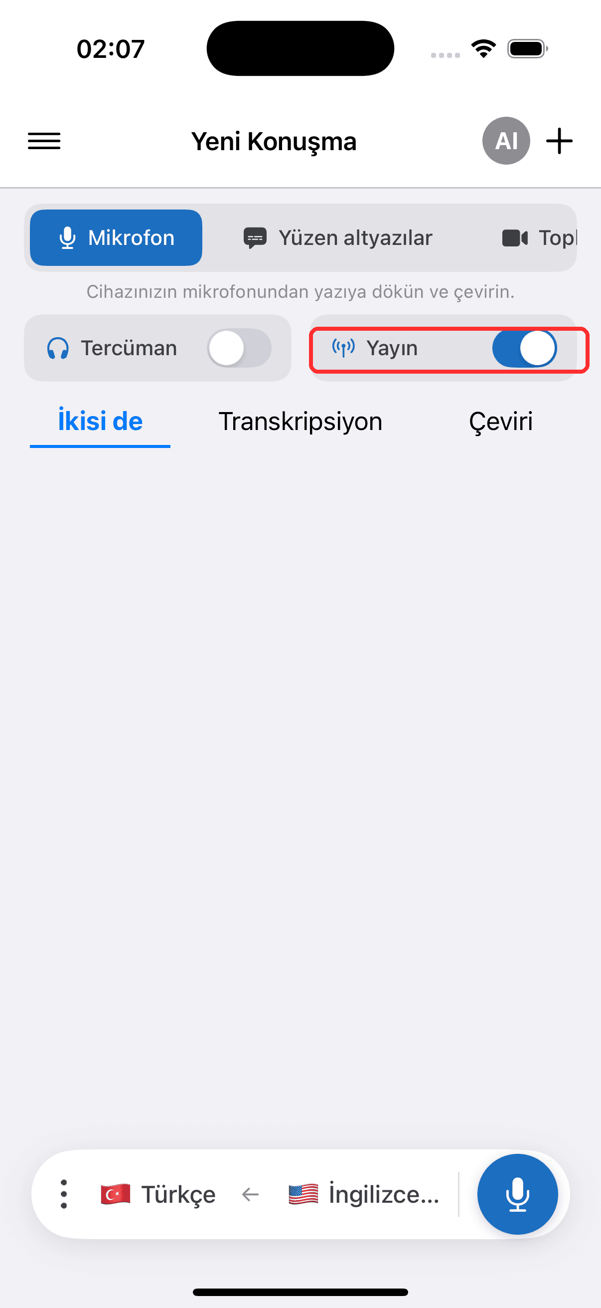 Turning on the Broadcast toggle on iPhone