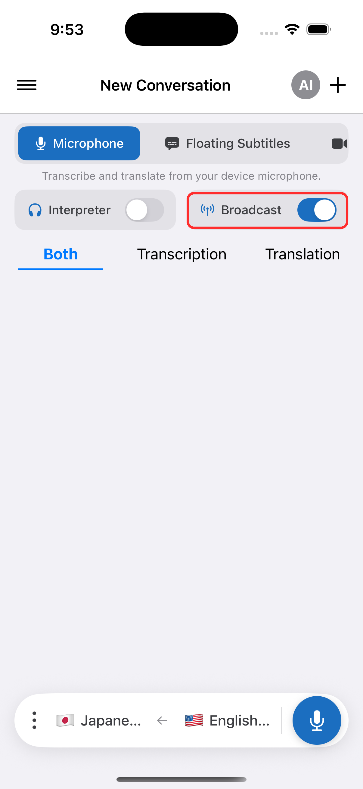 Turning on the Broadcast toggle on iPhone