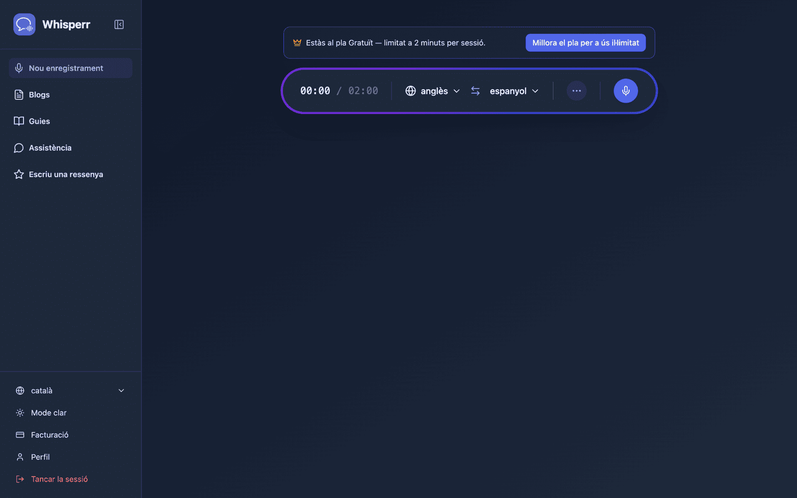 The Whisperr Web App open at app.whisperr.co
