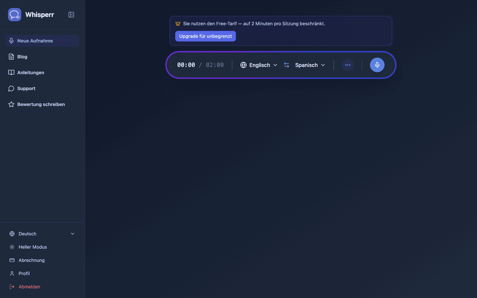 The Whisperr Web App open at app.whisperr.co