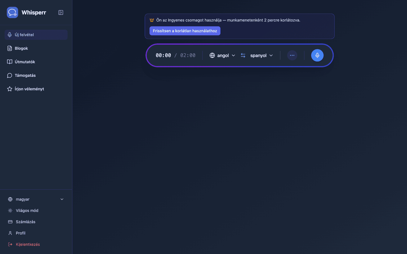 The Whisperr Web App open at app.whisperr.co