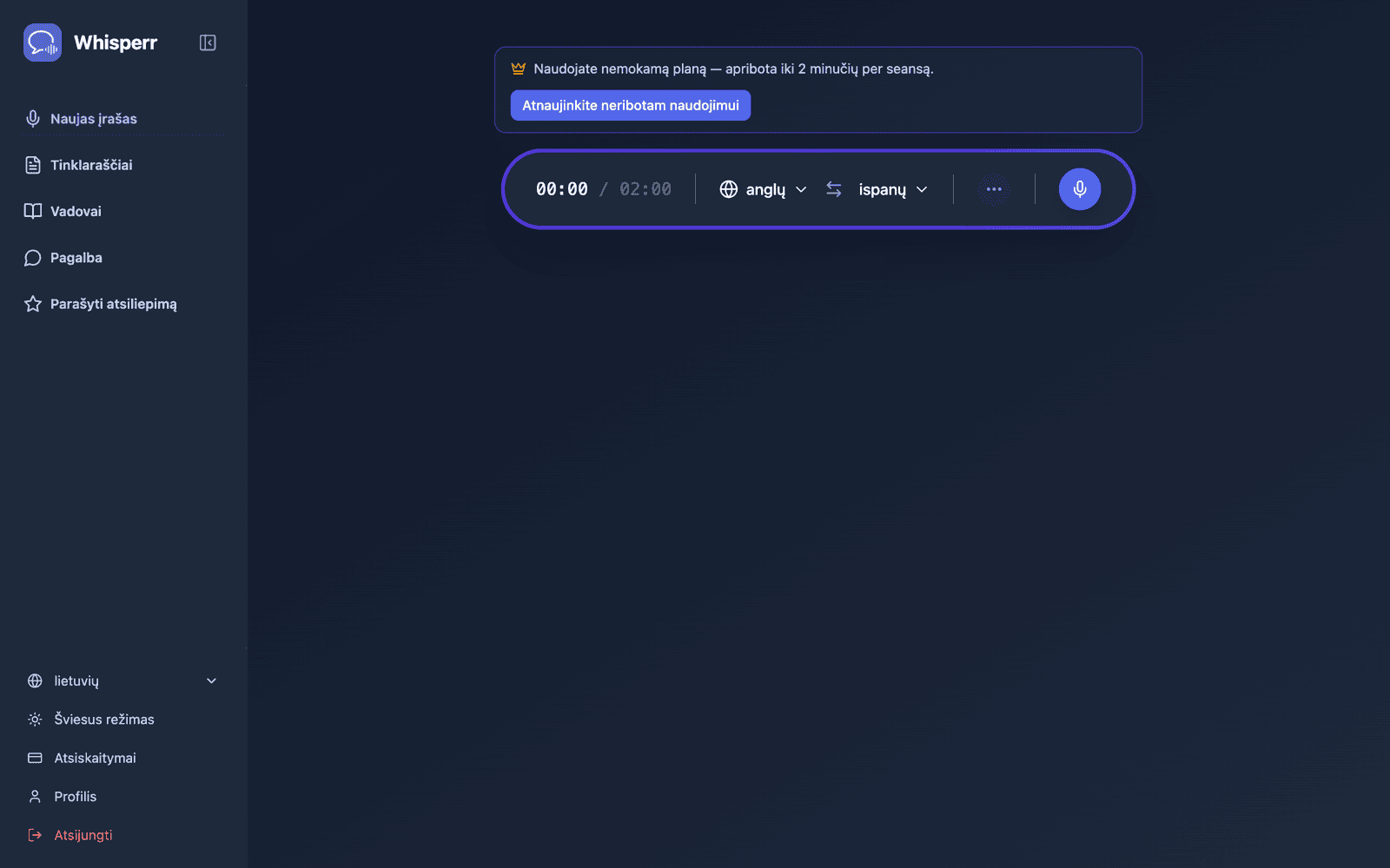 The Whisperr Web App open at app.whisperr.co