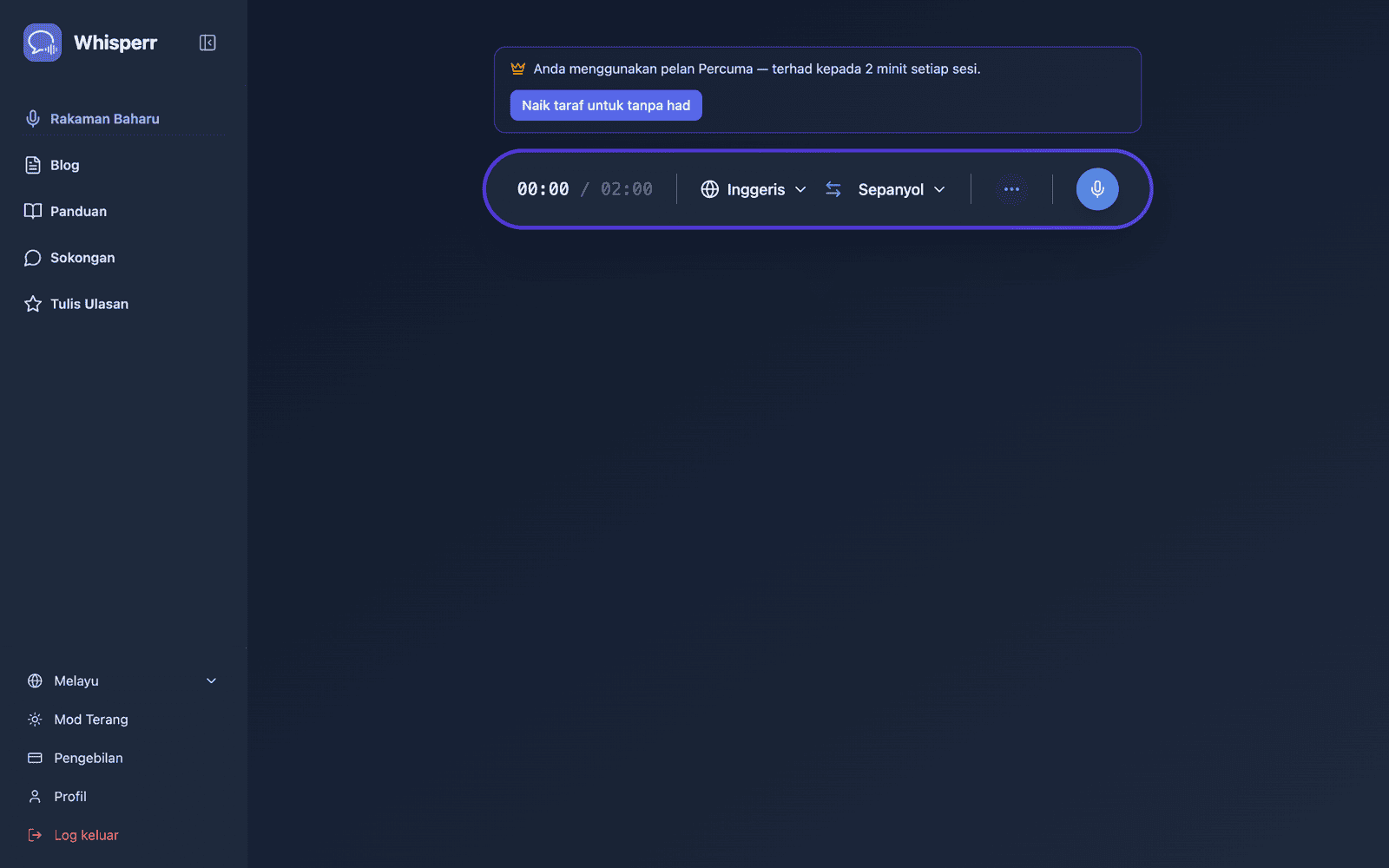 The Whisperr Web App open at app.whisperr.co