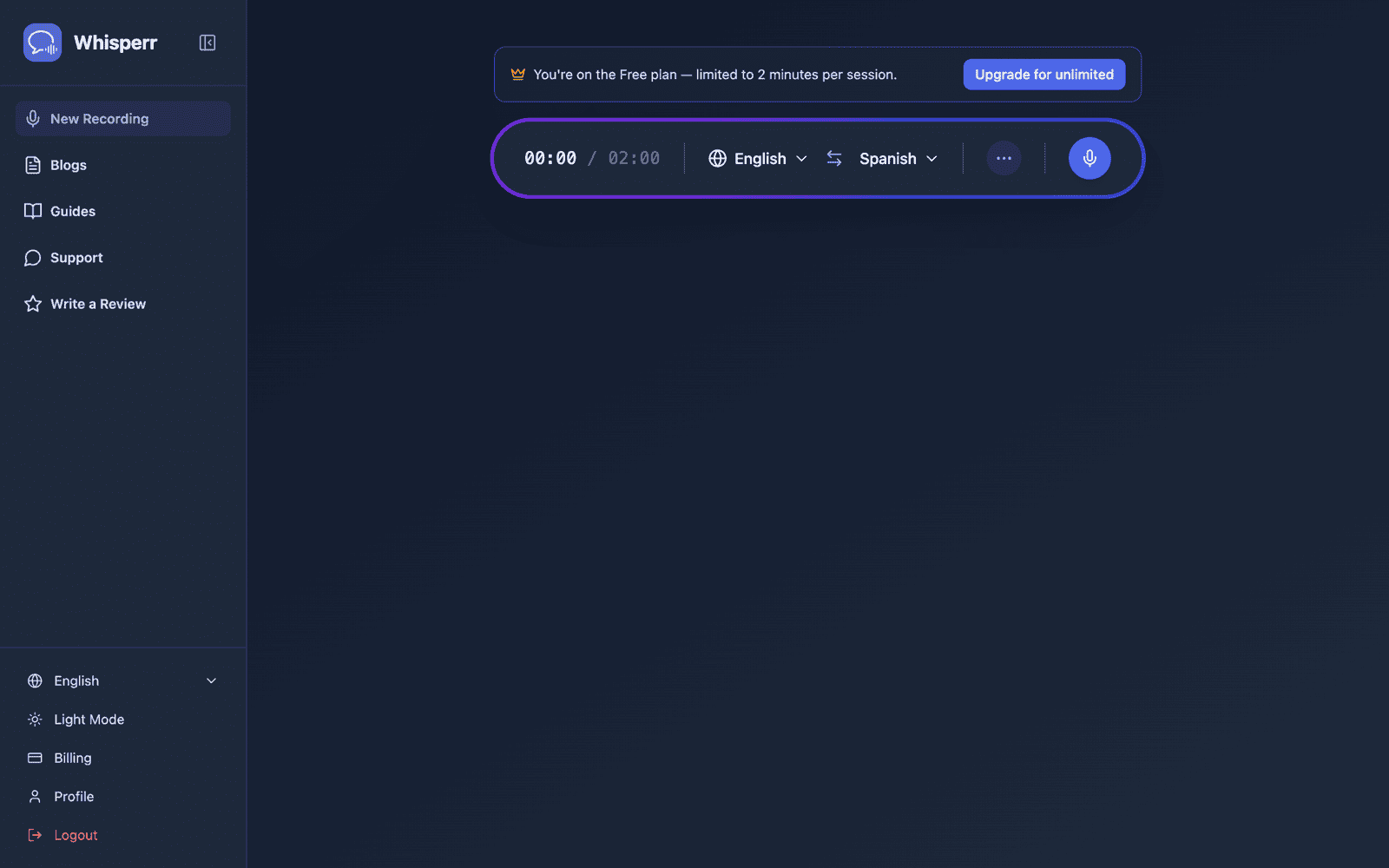 The Whisperr Web App open at app.whisperr.co