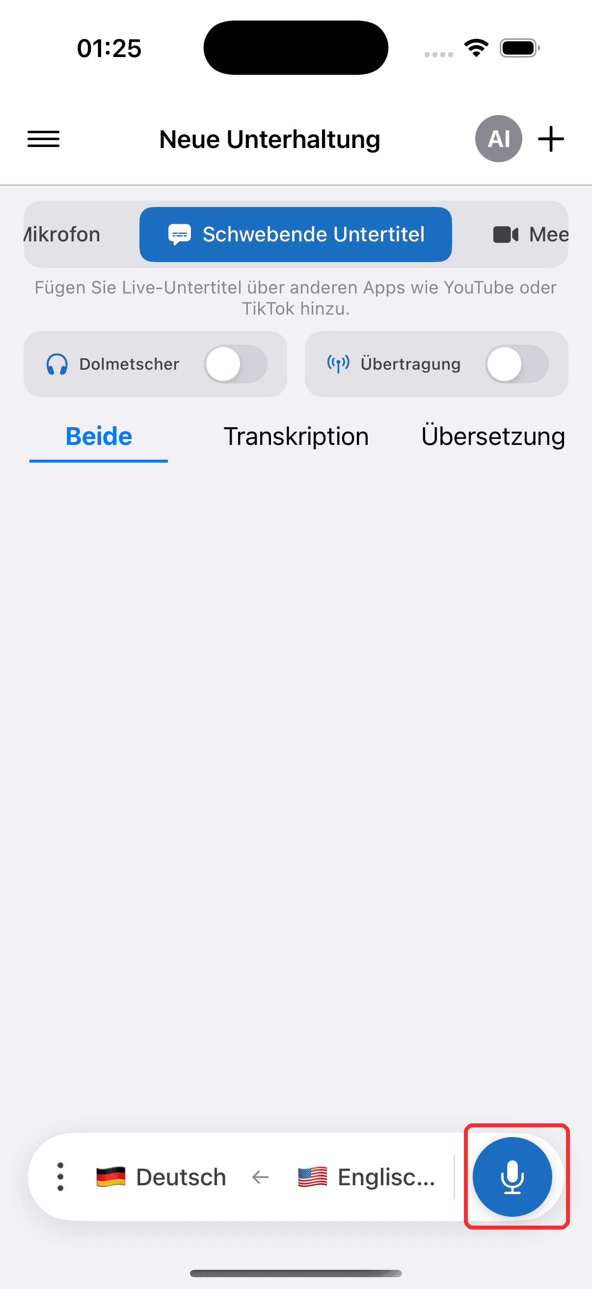 Tapping the record button to start on iPhone
