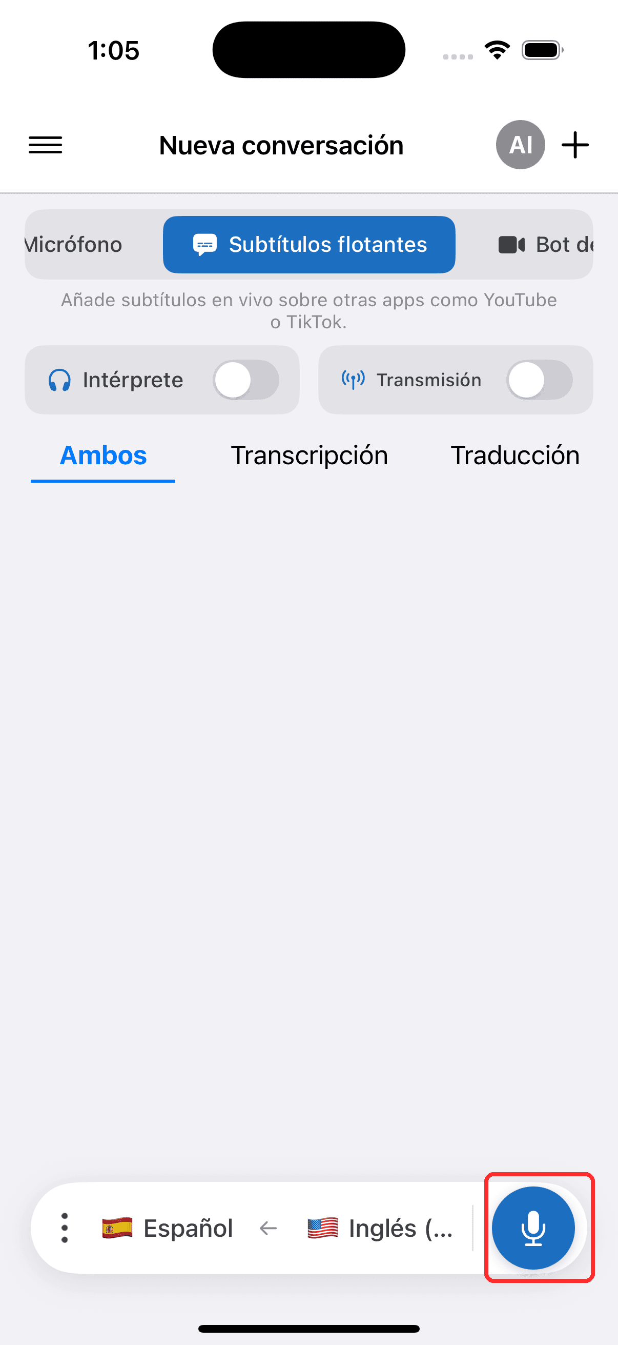 Tapping the record button to start on iPhone
