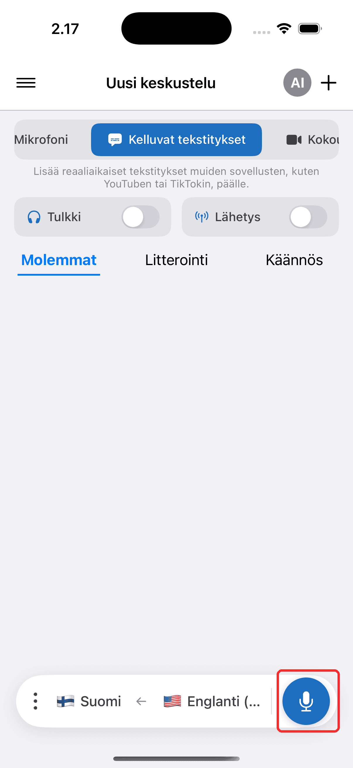 Tapping the record button to start on iPhone