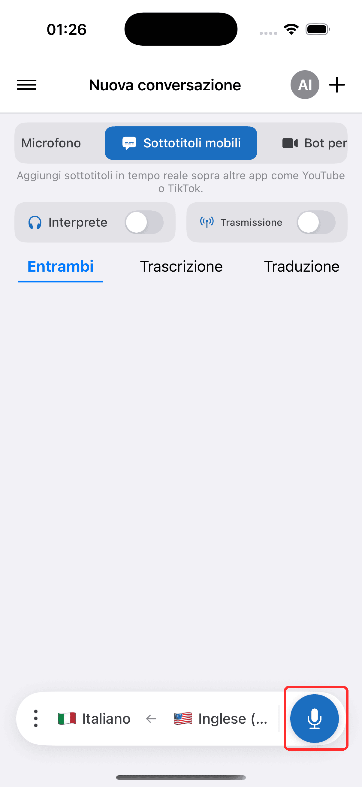 Tapping the record button to start on iPhone