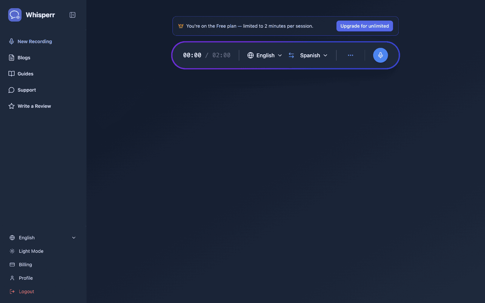 The Whisperr Web App open at app.whisperr.co