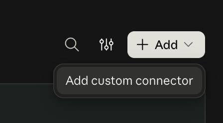 Menu Add di Claude Desktop dengan Add custom connector di bawahnya